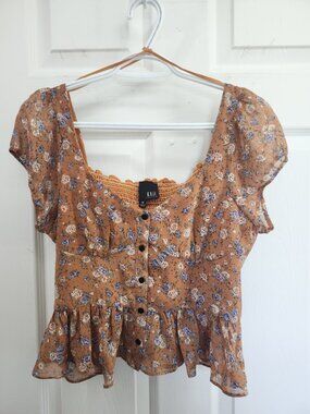 KAii Los Angeles CA Baby doll Floral Crop Top Orange Floral Med Y2k Boho Fairy